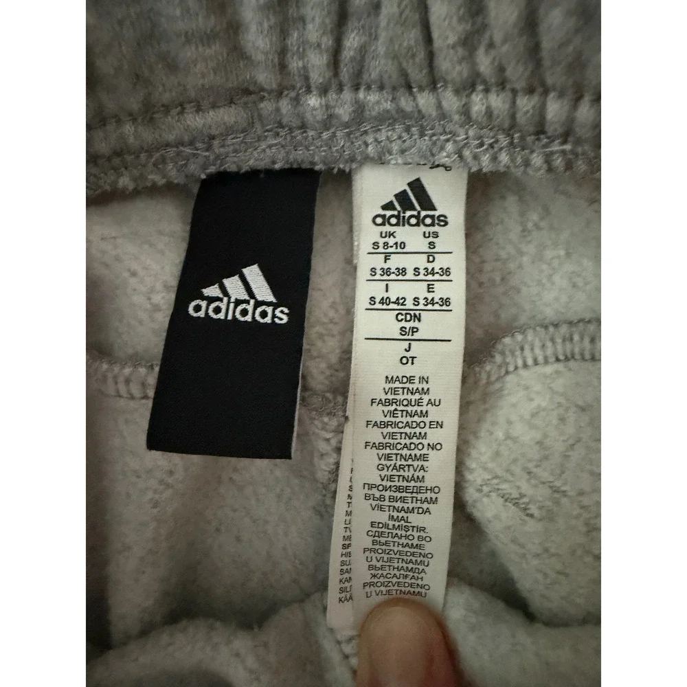 Adidas Womens Essentials 3-Stripes Fleece Tracksuit Grey Black Small Set - Picture 7 of 9